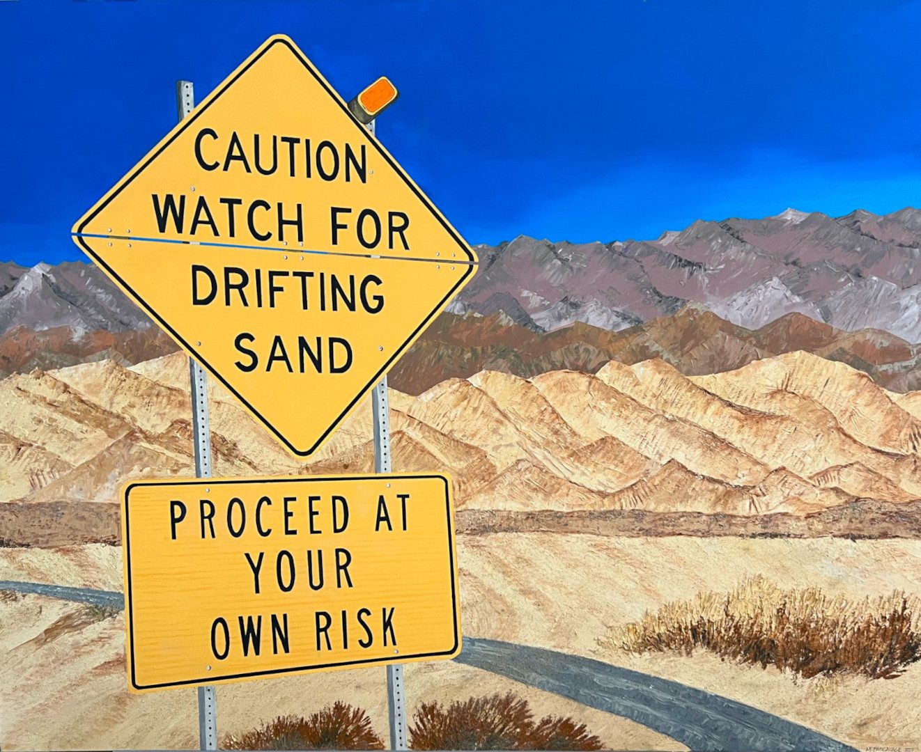 a painting of a road sign