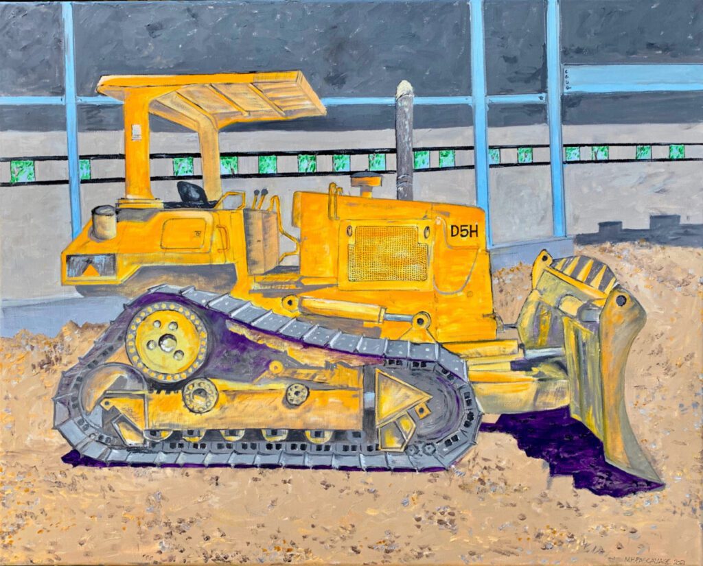 a painting of a front loader truck