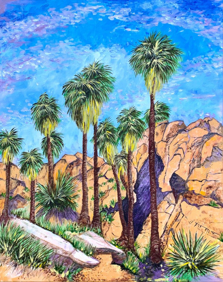 a painting of palm trees