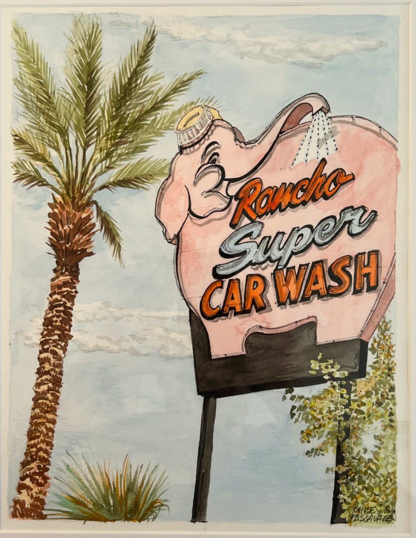 a painting of a carwash signage